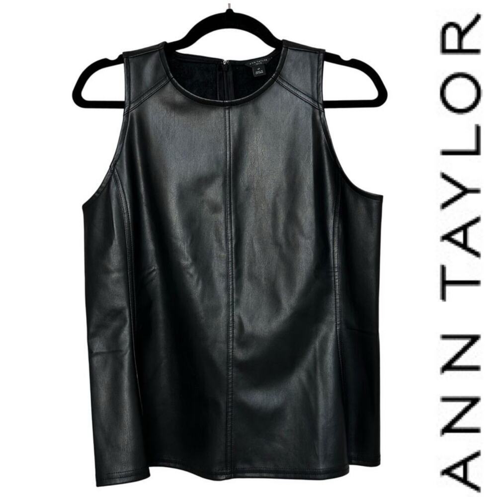 Ann Taylor Petite Faux Leather Sleeveless Blouse Lined Hidden Zip Tank Sz: SP